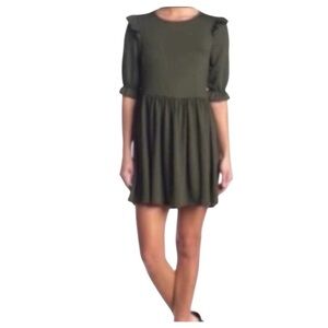 Velvet Torch Olive Green Ruffled Shoulder Dress size M